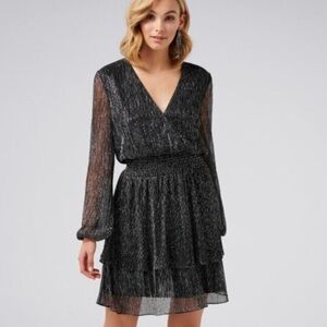 LOFT Black Metallic Long Sleeve Dress